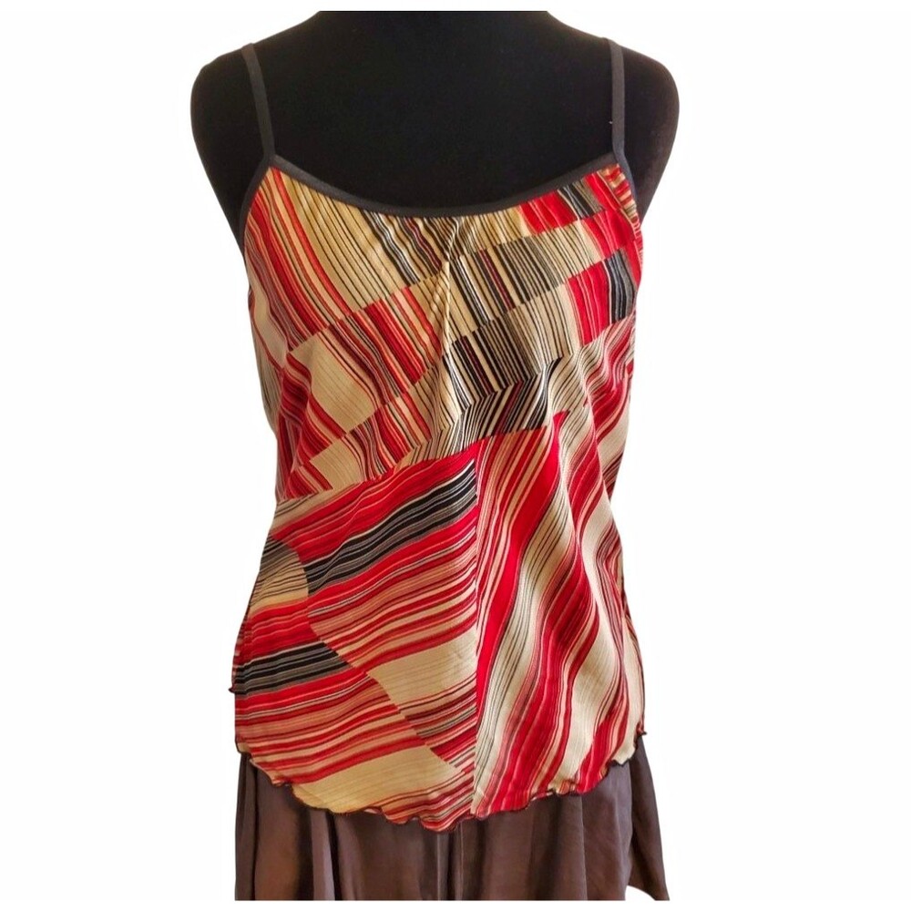 Vintage Y2K Geometric Striped Sheer Cami Top 90s Going Out Grunge Retro Size L